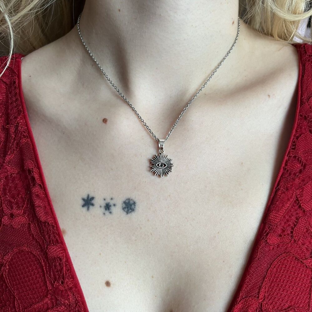 Dainty Silver Evil Eye Necklace 16 Inches Bohemian Whimsigoth Feminine Y2K
